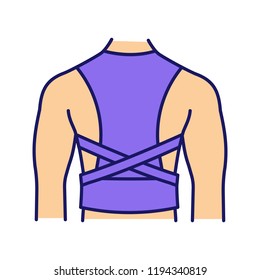 Posture corrector color icon. Back brace. Back support. Orthopedic thoracolumbar corset. Posture support brace. Kyphosis, lordosis, scoliosis treatment. Isolated vector illustration