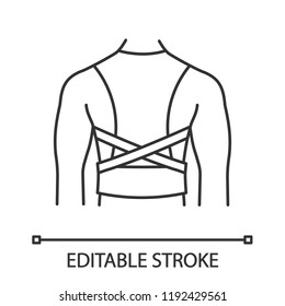 Posture corrector linear icon. Back brace. Thin line illustration. Back support. Orthopedic thoracolumbar corset. Posture support brace contour symbol. Vector isolated outline drawing. Editable stroke