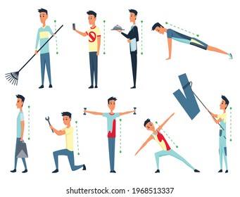 Posture and ergonomics. Correct alignment of human bodys posture for good personality and healthy of spine and bone. Health care illustration
