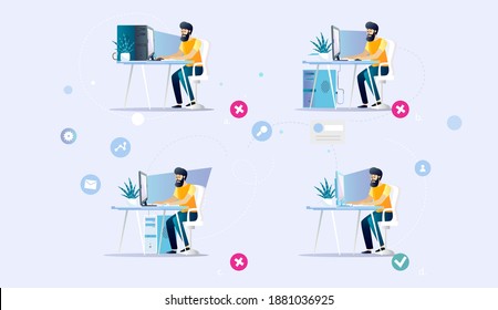 Posture Ergonomics.Which computer is better to choose and set the viewing angle on the monitor.