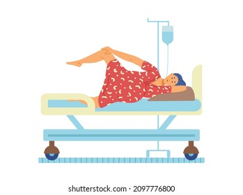 Posture of pregnant woman during childbirth lying on her side on couch, flat vector illustration isolated on white background. Pregnant woman ready to give birth.