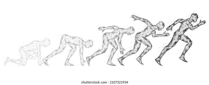 Gesichtszüge des menschlichen Körpers von Anfang bis Ende. Polygonale Konstruktion von Linien und Punkten.