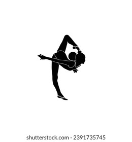 Postures of Rhythmic Gymnastics with ball flat sihouette vector. Rhythmic Gymnastics female athlete black icon isolated on white background.