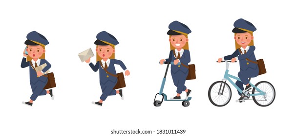 Postwoman kid girl character vector design. Presentation in various action. no3