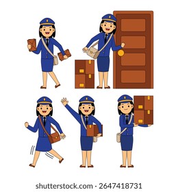 Ilustração de vetor de personagem da profissão da mulher-postal.