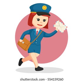 postwoman running delivering letter