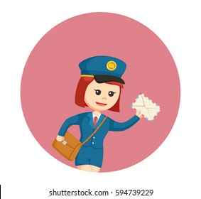 postwoman running delivering letter in circle background