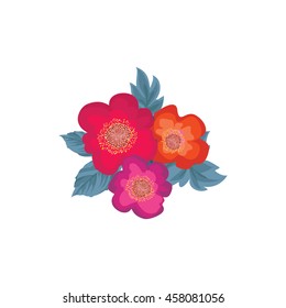Posy for festive pattern design. Floral bouquet isolated over white background. Flowers with leaves design element for flourish greeting card