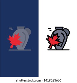 Pot, Autumn, Canada, Leaf, Maple  Icons. Flat and Line Filled Icon Set Vector Blue Background