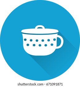 Pot baby icon. Vector. Baby shower simple symbol in flat design with long shadow on blue background.  