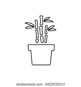 pot with bamboo icon on white background, vector illustration