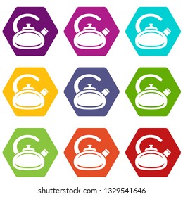 Pot bellied kettle icons 9 set coloful isolated on white for web
