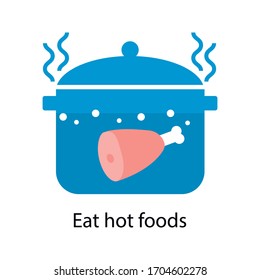 A pot of boiling water and a ham. Cooking. Infographics. Vector image. Covid-19, virus prevention.