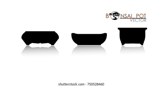 pot of Bonsai tree. Black silhouette of bonsai. Detailed image. Vector illustration . modern vase icon vector.