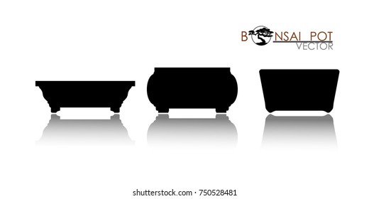 pot of Bonsai tree. Black silhouette of bonsai. Detailed image. Vector illustration . modern vase icon vector.