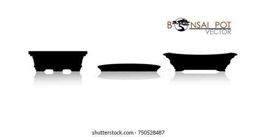 pot of Bonsai tree. Black silhouette of bonsai. Detailed image. Vector illustration . modern vase icon vector.