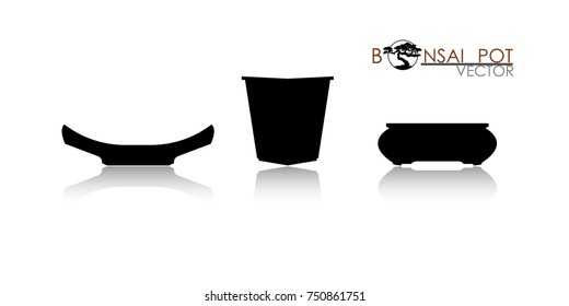 pot of Bonsai tree. Black silhouette of bonsai. Detailed image. Vector illustration . modern vase icon vector.