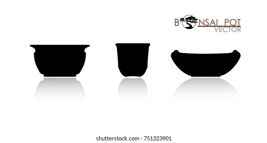 pot of Bonsai tree. Black silhouette of bonsai. Detailed image. Vector illustration . modern vase icon vector.
