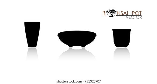 pot of Bonsai tree. Black silhouette of bonsai. Detailed image. Vector illustration . modern vase icon vector.