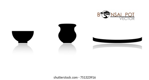 pot of Bonsai tree. Black silhouette of bonsai. Detailed image. Vector illustration . modern vase icon vector.