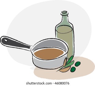 Pot and bottle of olive oil