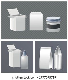 pot and boxes products branding isolated icons vector illustration design