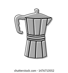 Pot for brewing coffee sign. Black line icon with gray shifted flat filled icon on white background. Illustration.