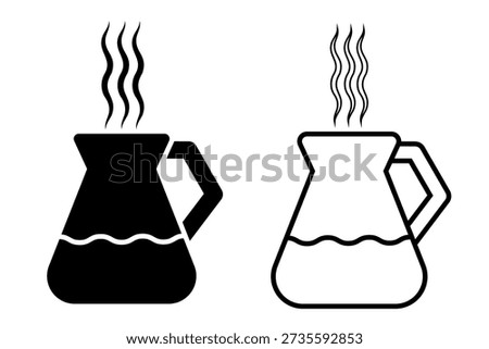 Pot for brewing coffee sign. Black Icon with vertical effect of color edge aberration at white background. Illustration.