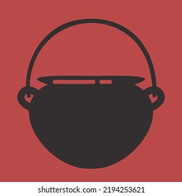 Pot for brewing potions. Halloween design element in black flat style.