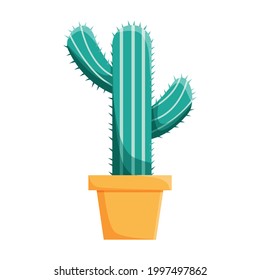 Pot with cactus in cartoon style. Vector isolated on white background
