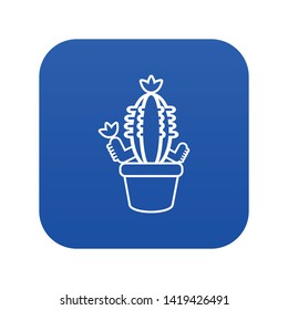 Pot cactus icon blue vector isolated on white background