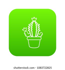 Pot cactus icon green vector isolated on white background