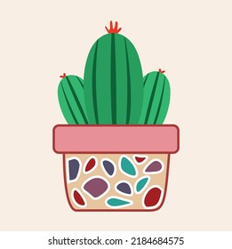 A pot of cactus icon vector illustration, nature theme, Cactaceae, editable.