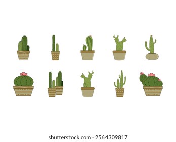 Pot Cactus Illustration Element Set