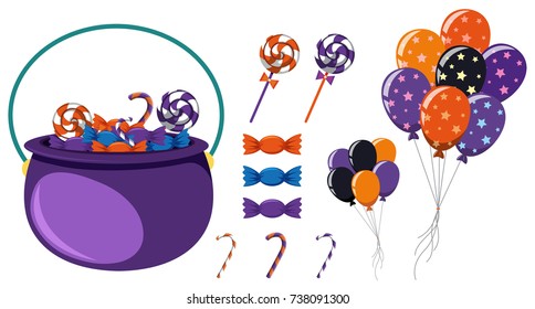 Pot candy   colorful balloons for halloween illustration