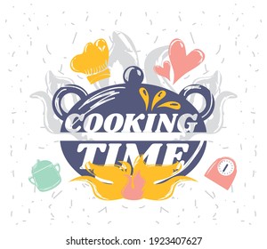 pot chef hat cooking time vector illustration sketch style