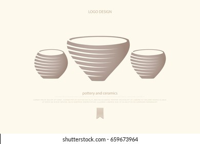 pot or clay vase icons. pottery and ceramics vector logo design. handiwork shop brand symbol. traditional handmade pots, classic art objects. archeology museum logotype