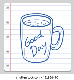Pot Coffee Drink Notebook School Doodle Icons Hand vector illustration sketch.