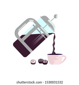 Pot and coffee mug isolated on white background. Flat Art Vector illustration