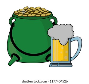 Pot with coins and beer