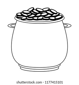 Pot with coins in black and white