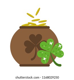 Pot with coins and clover