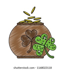 Pot with coins and clover scribble