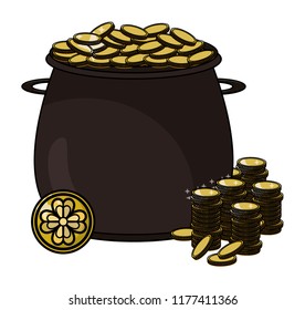 Pot with coins isolated