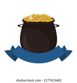 Pot with coins isolated