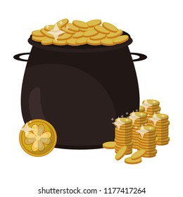 Pot with coins isolated