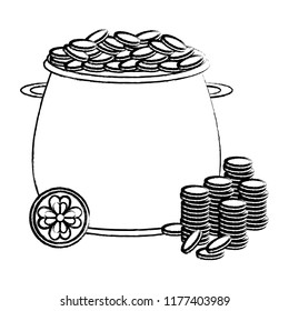 Pot with coins isolated sketch