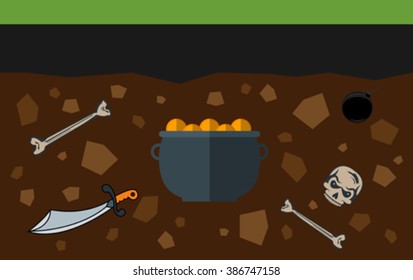 pot of coins under the ground