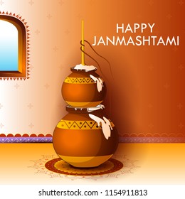 Pot of Dahi Handi (cream) for Janmashtami festival India holiday. Vector illustration