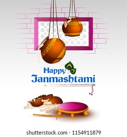 Pot of Dahi Handi (cream) for Janmashtami festival India holiday. Vector illustration